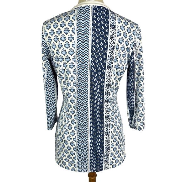 J McLaughlin Biscayne Catalina Cloth Blue Floral 3/4 Sleeve Knit Tunic Top Small - Picture 4 of 8